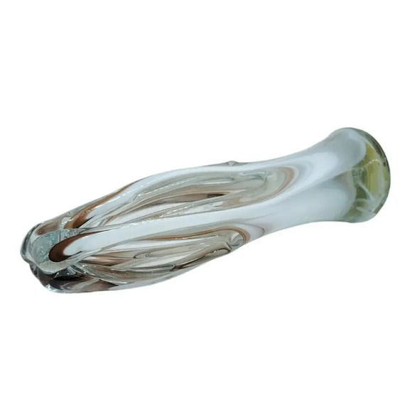 Hand Blown Art Glass Sculpture Brown, White, Clear - Picture 7 of 8